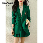 妤遇（YUUZYUUS）品牌女裝西裝外套女2025春秋新款氣質(zhì)高級(jí)感時(shí)尚簡(jiǎn)約女神范優(yōu)雅 綠色 S