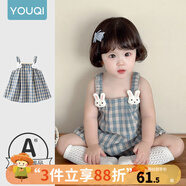 優(yōu)奇女寶寶連衣裙夏裝小月齡公主裙女童吊帶裙一周歲禮服夏季背心裙子 可愛(ài)小兔格子裙 73