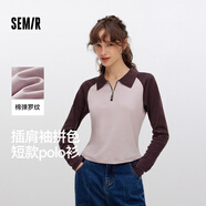 森馬（Semir）POLO衫女短款拼色插肩袖修身上衣小個(gè)子秋顯瘦套頭衫101524115003