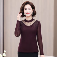 秋殼2023秋季新款半高領(lǐng)打底衫女長(zhǎng)袖時(shí)尚洋氣鏤空薄款網(wǎng)紗小衫潮 酒紅色 3XL 建議120-135斤