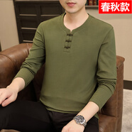SEPTWOLVES中國風長袖T恤男士衛(wèi)衣春秋冬季2025新款加絨打底衫上衣早秋衣服 TX2268墨綠色-春秋 薄款 5XL 建議體重195-210斤