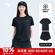安踏速干運動套裝羽毛球瑜伽服女士夏季透氣短褲短袖T恤跑步跳操衣服 【防走光套裝】基礎黑7205-3 XL/175