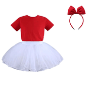 南啵丸新款六一兒童演出服糖果色蓬蓬裙紗裙幼兒園女童多舞蹈表演服 B款上衣+裙子+頭飾_送褲襪 100 cm