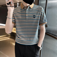 富貴鳥條紋Polo衫男士感商務(wù)上衣2025夏季新薄款短袖t恤男裝 0253綠色 XL _【126-140斤】