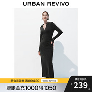 UR2025冬季新款女裝休閑格雷系褶皺修身長袖連衣裙UWJ750109 深灰 M