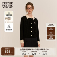 Teenie Weenie小熊女裝簡約時(shí)尚針織開衫25春季休閑法式淑女毛衣學(xué)院 藏青色 S