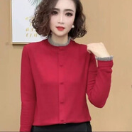 2025新款秋冬季時(shí)尚洋氣打底衫女士氣質(zhì)百搭設計感花苞領(lǐng)長(cháng)袖上衣 紅色 L 【建議體重90-105斤】