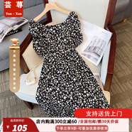 蕓蕁裙子女夏季2025新款夏季新款溫柔風(fēng)感連衣裙荷葉邊泡泡袖顯瘦法式 379款黑白花 XL 建議115-125斤