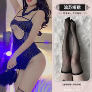 性感豹紋挖空流蘇連衣裙情趣純欲內(nèi)衣夜店主播衣服qqny睡衣女 連身裙黑絲襪 均碼建議80-120斤保密發(fā)貨