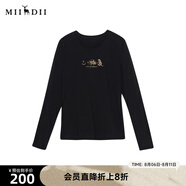謎底圓領(lǐng)T恤長袖女冬季簡約百搭刺繡純棉上衣女234MT1494 黑色 S