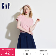 Gap女裝夏季純棉鏤空字母印花logo短袖T恤寬松上衣546498 粉色 XS (155/76A) 亞洲尺碼