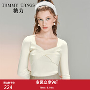 糖力【商場(chǎng)同款】冬新款扭結(jié)設(shè)計(jì)針織衫女羊毛混紡打底衫上衣 白色 S