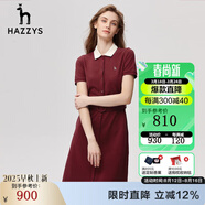 HAZZYS哈吉斯女裝 春季款翻領(lǐng)修身休閑系帶連衣裙AQWSE03BF01 酒紅色WN M (160/84A 38)