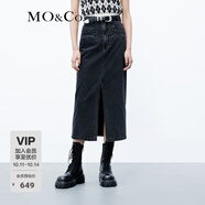 MO&Co.牛仔半身裙春設(shè)計(jì)感高腰開叉做舊磨白黑色直筒棉質(zhì)摩安珂 牛仔黑色-第2批 L 170