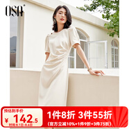 歐莎（OSA）赫本風(fēng)小黑裙中長(zhǎng)款優(yōu)雅收腰短袖連衣裙女夏季2025年新款 杏色 S