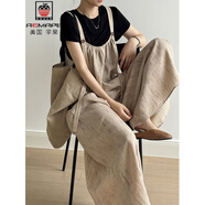 AEMAPE老錢風(fēng)慵懶松弛感背帶褲女款酷鹽系夏季日雜風(fēng)直筒闊腿大腳連體褲 麻色 L -105-115斤