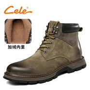 策樂(lè )（CELE）策樂(lè )馬丁靴男款高幫秋冬季新款透氣男棉鞋真皮工裝靴復古男靴 卡其色(加絨)(比運動(dòng)鞋小一碼拍，運動(dòng)鞋穿40拍3 38