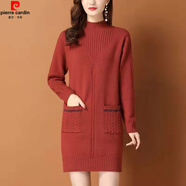 皮爾卡丹中長(cháng)款打底衫女秋冬裝洋氣內搭2024新款半高領(lǐng)毛衣加絨加厚毛衣裙 磚紅色 XL 120-135