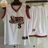 JY76人隊艾弗森3號全刺繡密繡版復古運動(dòng)網(wǎng)眼男女款籃球服球衣 套裝 3艾弗森白色套裝 XS   (55-80斤)
