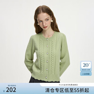 范思藍恩甜美月牙花邊圓領(lǐng)針織長(cháng)袖開(kāi)衫2024冬裝新款針織衫14252 抹茶綠 L