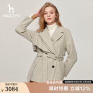 HAZZYS哈吉斯女裝 秋季款女士通勤時尚系腰帶休閑大衣ABSSH02DX03 淺米色LI XL (170/92A 42)