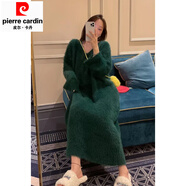 皮爾卡丹白色水貂絨馬海毛毛衣針織連衣裙女秋季2025新款溫柔風(fēng)寬松長裙子 綠色 L 110-120斤