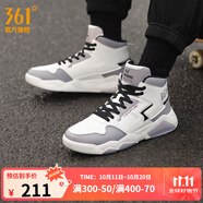 361°高幫板鞋男 冬季保暖滑板鞋 復(fù)古氣質(zhì)休閑學(xué)生板鞋 增高男鞋 羽毛白/烏黑色 44