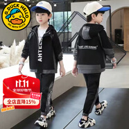 G.DUCKKIDS童裝男童秋裝套裝兒童服裝春秋季運(yùn)動套裝中大童風(fēng)衣外套男孩衣服 黑色 160 尺碼13~14歲【150-160cm】
