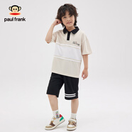 大嘴猴（paul frank）童裝短袖套裝2025款男女童休閑百搭簡(jiǎn)約中大童時(shí)尚寬松舒適兩件套 346B淺卡其 110