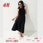 H&M女裝背心吊帶連衣裙2025夏季新款喇叭裙擺修身連身裙1287797 黑色 XS 155/80