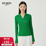 深呼吸DEEP BREATH女裝簡約翻領坑條修身羊毛針織衫長袖上衣A300977 青草綠 L (4碼)