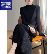 羅蒙（ROMON）2025秋冬新款半高領羊毛針織連衣裙女長款過膝大擺羊絨針織毛衣裙 黑色【專柜品質(zhì)】 2XL 建議120-130斤