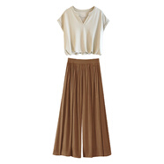 凡客誠品夏裝搭配一整套女2025茶系穿搭梨形身材氣質(zhì)淑女輕熟兩件套裝裙褲 杏色上衣+褐色裙褲【可鹽可甜感 S 【80-90斤】