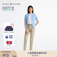 TOMMY HILFIGER【輕彈感】25女裝四季款條紋腰帶彈力直筒修身九分褲休閑褲 【斜紋微彈】-淺卡其色AEG 32