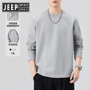 JEEP SPIRIT吉普美式潮牌刺繡長(cháng)袖T恤男士衛衣圓領(lǐng)2025款春秋季t內搭打底衫上 830淺灰 M 90-110斤