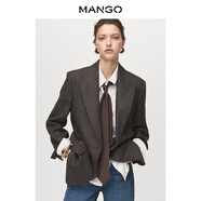 MANGO女裝西裝2026春裝新款休閑時(shí)髦千鳥(niǎo)格印花羊毛西裝外套 棕色 L