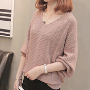 弗依郝v領(lǐng)針織衫大碼蝙蝠袖2025春秋裝韓版鏤空寬松套頭上衣女毛衣麻花 藕色 S 75-90斤