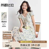 尚都比拉V領(lǐng)拼接蕾絲花邊系綁帶連衣裙女夏季收腰顯瘦短袖雪紡碎花A字裙