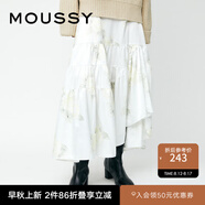 moussy新款甜美花朵印花壓褶荷葉邊半身裙010EA230-7530 013象牙色 S 00001