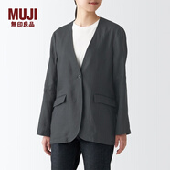 無印良品 MUJI 女式 亞麻 無領(lǐng)夾克 BDD05A2S 深灰色 XS-S