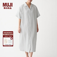 無(wú)印良品 MUJI 女式 法國亞麻水洗 五分袖開(kāi)襟連衣裙 BCL08C0S 銀灰色 M-L
