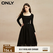 ONLY時尚復(fù)古U領(lǐng)高腰長袖中長款連衣裙女|123107041 E39 黑美人 XS (155) 76A