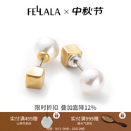 翡拉拉（fellala）原創(chuàng)設(shè)計耳釘女仿珍珠方塊耳環(huán)母貝珠耳飾禮物送女友 白色