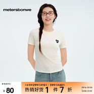 美特斯邦威[美邦娃衣同款]T恤女25秋新休閑前胸繡花短袖柔軟上衣 紙莎草白 L 165 /88A