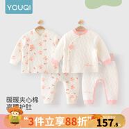 優(yōu)奇嬰兒衣服秋冬套裝寶寶保暖夾棉內(nèi)衣高腰護(hù)肚男女兒童2件套秋冬裝 2套【萌小兔+花朵】 73