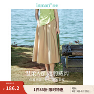 茵曼（INMAN）休閑半身裙2025夏女裝新款松緊高腰寬松A字小個子中長白半裙子 卡其色 M
