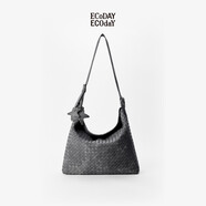 ECODAY秋冬麂皮編織包通勤托特包復(fù)古單肩斜挎hobo包女生日情人節(jié)禮物 灰色（大號）