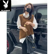 花花公子（PLAYBOY）疊穿神器不規則下擺休閑寬松顯瘦針織馬甲女簡(jiǎn)約背心毛衣秋冬新款 姜黃色 均碼 的 80-140斤可穿