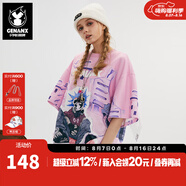 GENANX閃電潮牌夏季新品男半袖t恤涼感太空棉數(shù)碼印花吸濕排汗落肩袖短T 粉紫色 XL 【建議】參考尺碼助手或客服