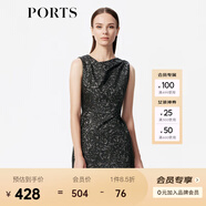 PORTS寶姿 秋季女裝不對稱領(lǐng)型無袖褶裥連衣裙LW9D141ZFD017 黑色 M (6)